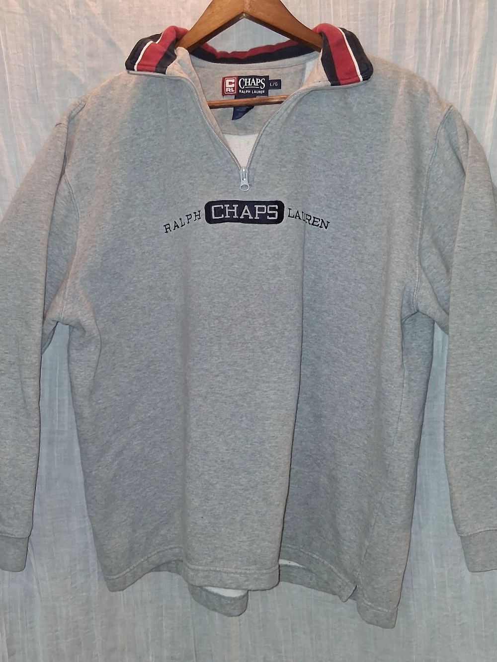 Ralph Lauren Chaps Gray Quarter-Zip with Navy & Red Trim